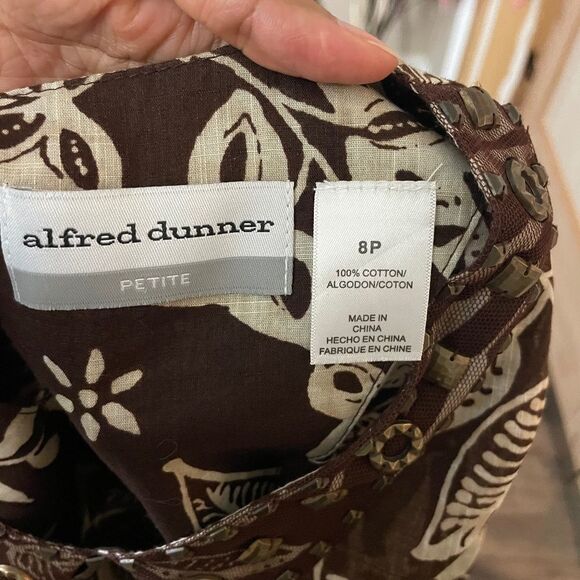 Alfred Dunner Cotton Blouse Brown Floral Size 8P - Picture 8 of 8